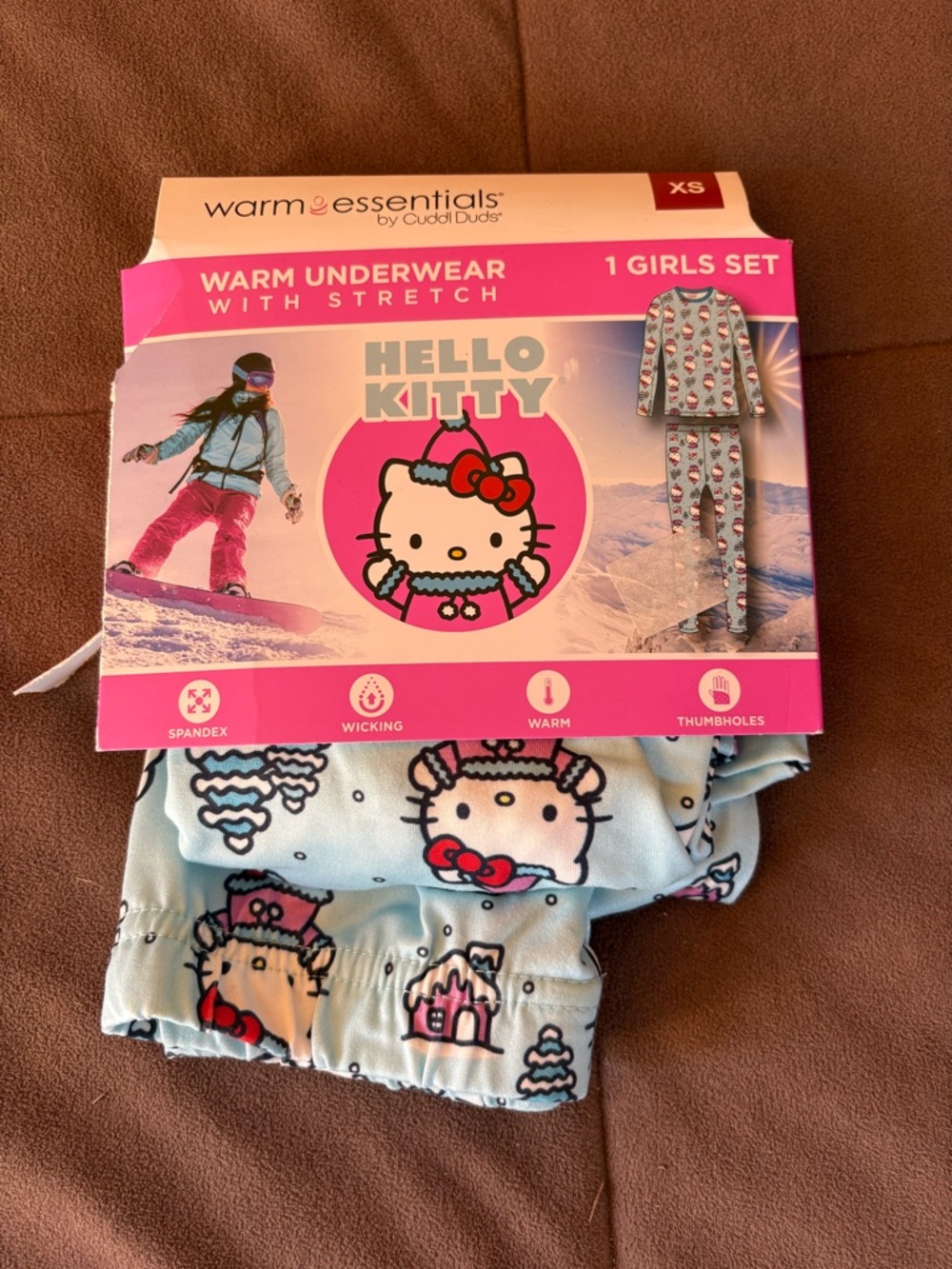 Essentials Hello Kitty Girls Light Blue Warm Underwear Set
